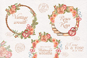 Watercolor wreaths set. Roses & keys, an Illustration by antuanetto (Thumbnail 2 of 6)