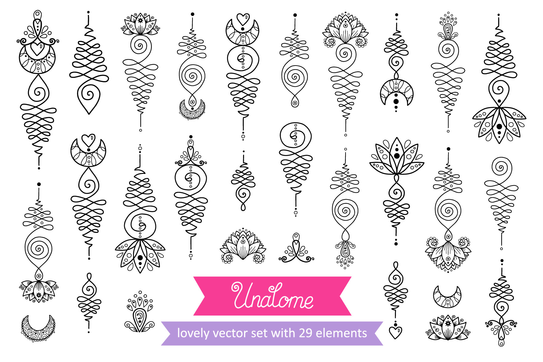 Unalome Elements: Vector Set Of 29 