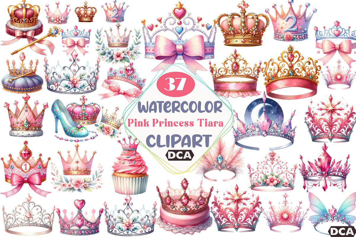 Pink Princess Tiara Sublimation Clip, an Illustration by DreamCafeArt (Photo 1 of 5)
