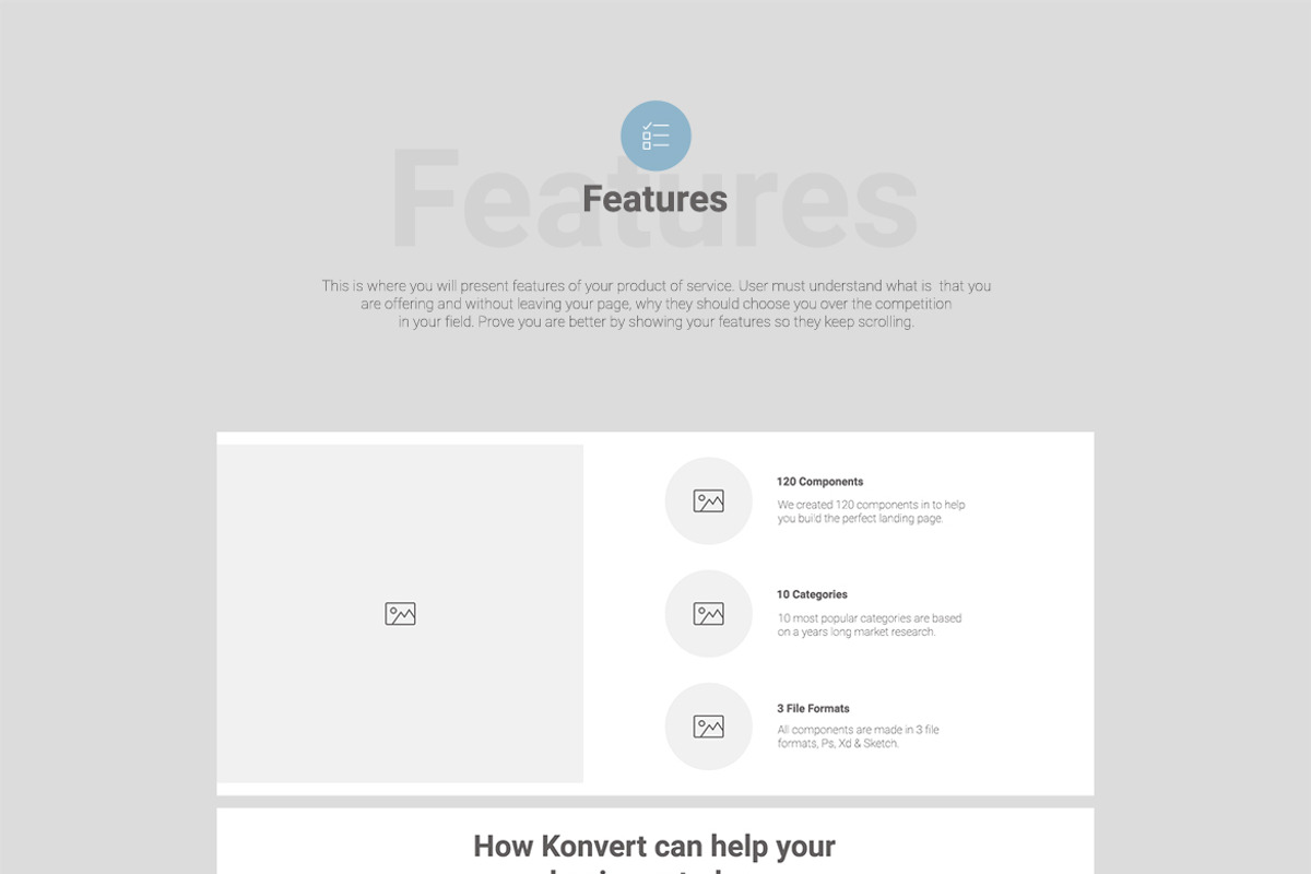 Konvert Landing Page Builder, a Wireframe Template by Web Donut (Photo 6 of 12)