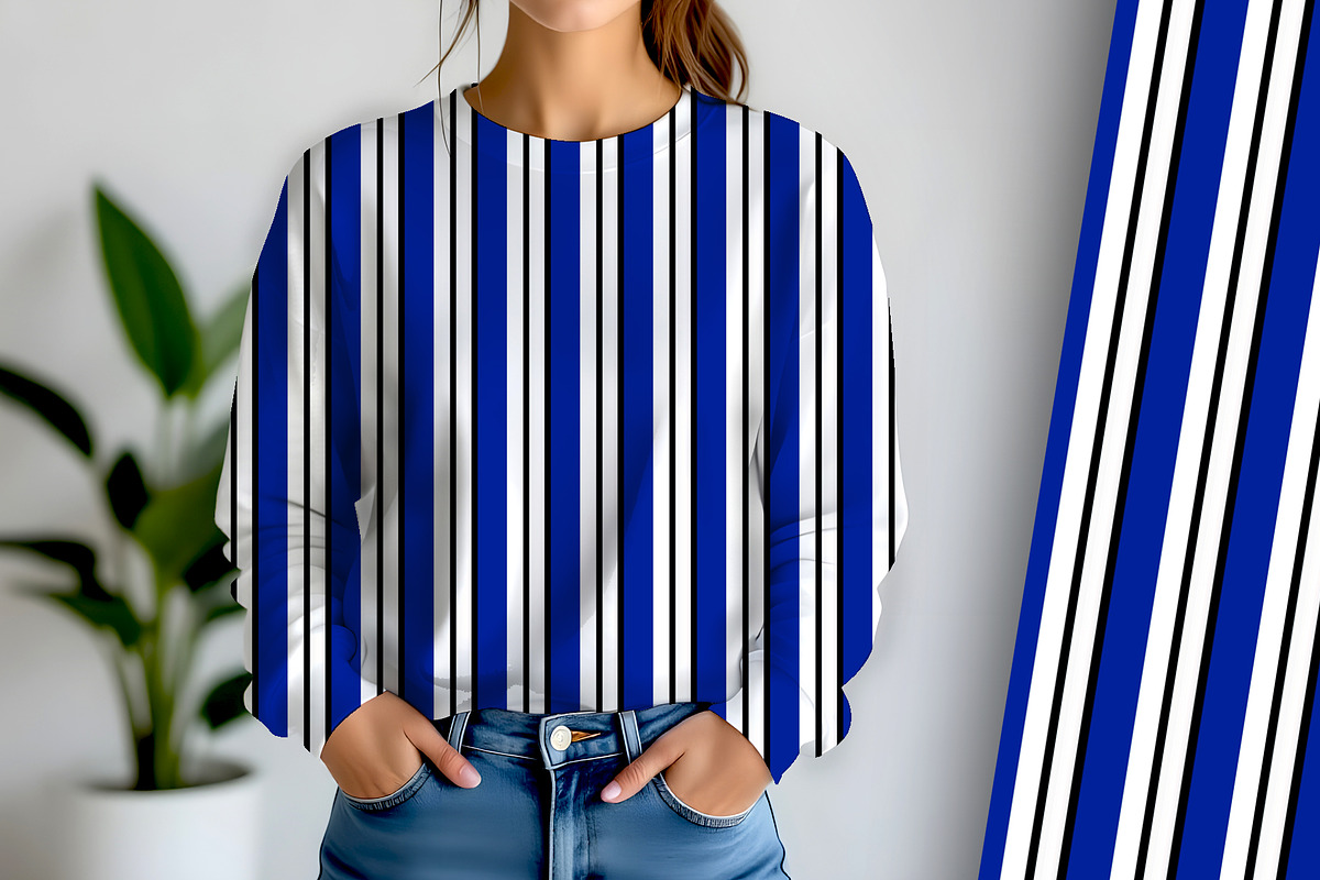 Blue Black and White Pin Stripe, a Pattern Graphic by Sharon Schwalbe (Photo 2 of 5)