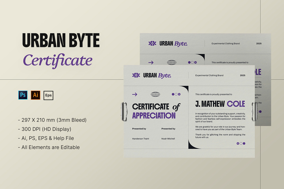 Urban Byte - Certificate Template, a Print Template by StreaksideStd (Photo 1 of 3)