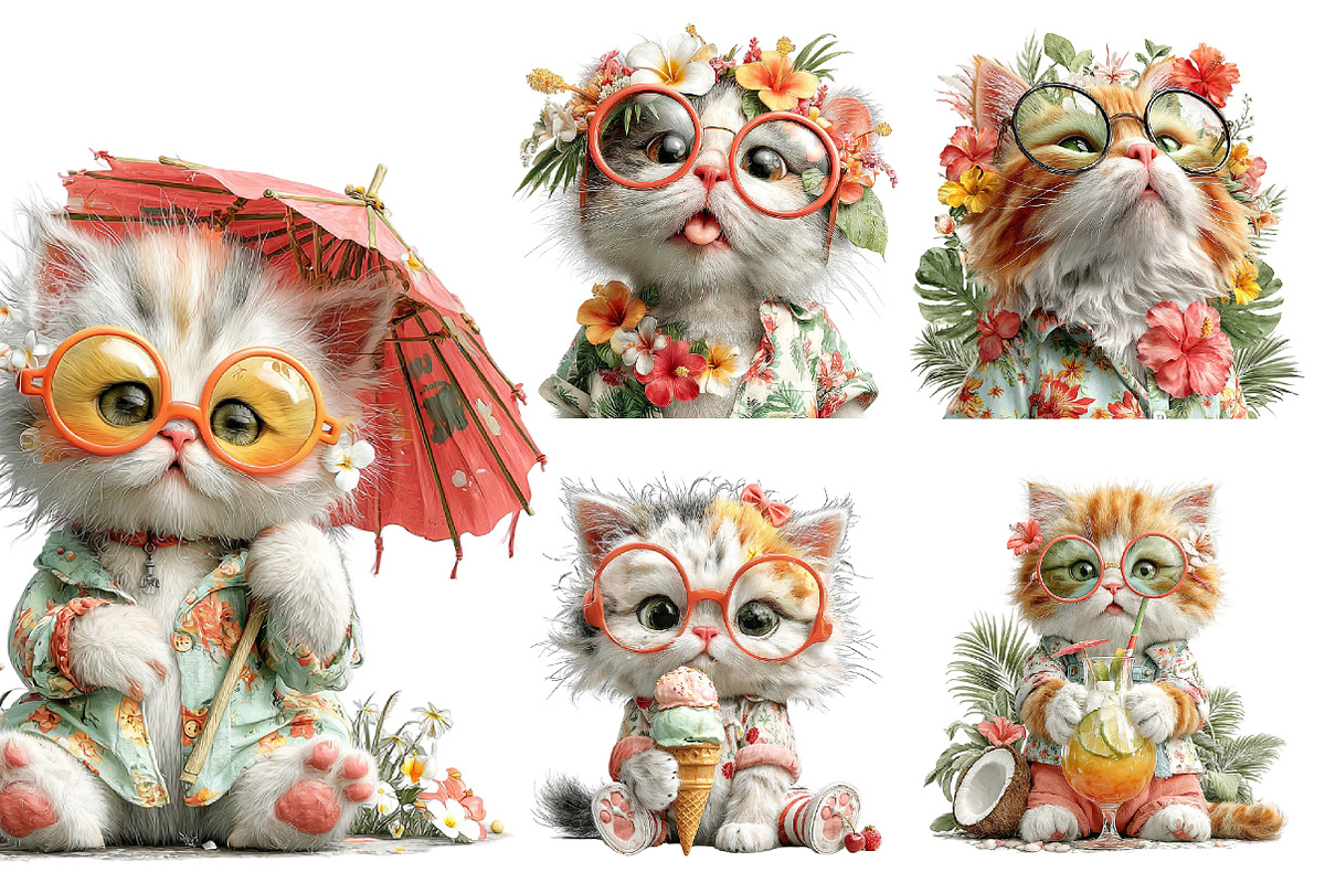 Whimsical Summer Cat Clipart, an Illustration by Libby Wishes (Photo 4 of 4)