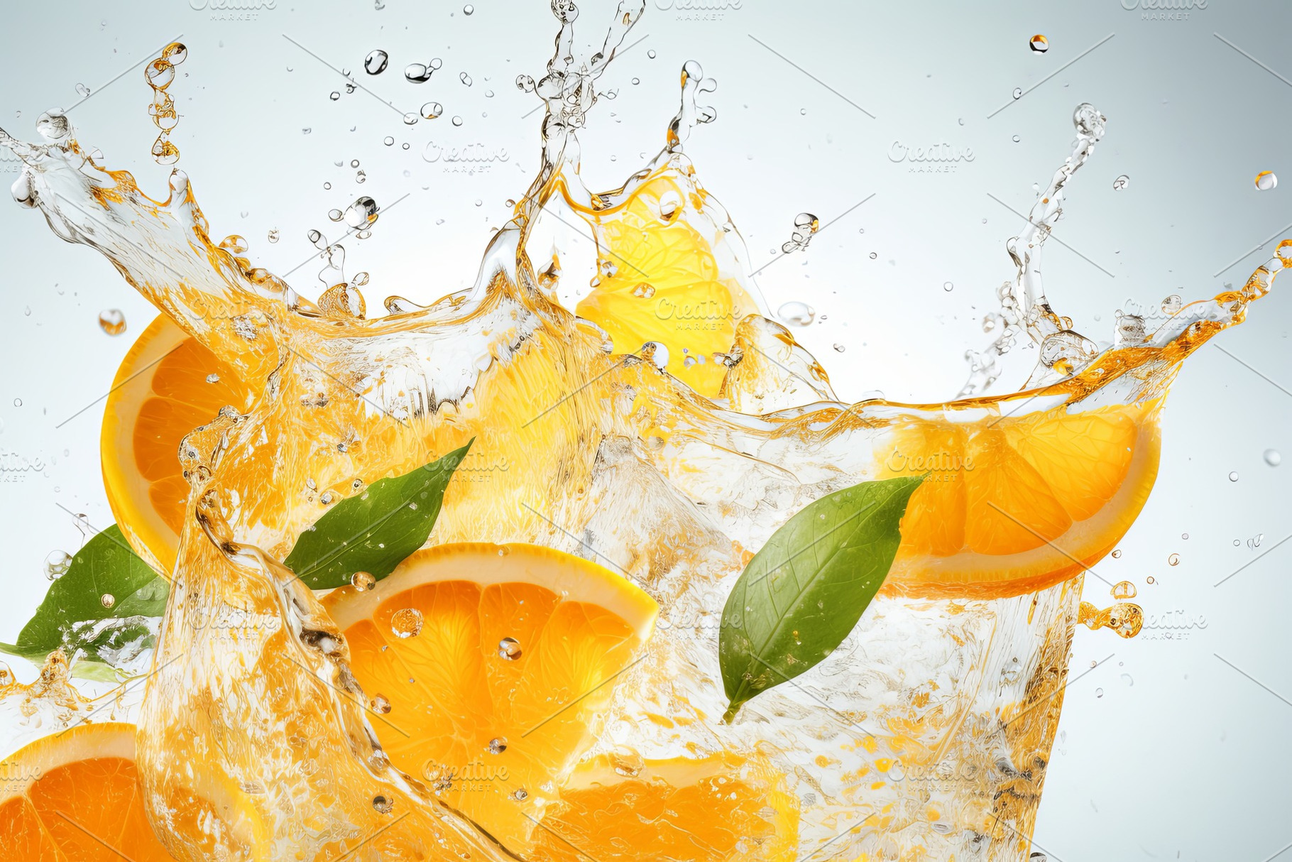 Fresh fruit floating orange juice or, a Food & Drink Photo by Pixeness