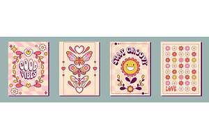 Groovy retro posters with flower and, an Object Illustration by art PVP - market