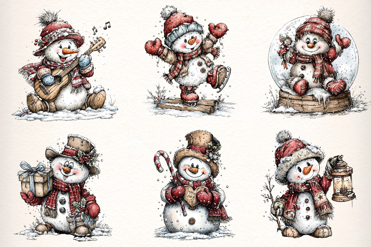 Christmas Whimsical Snowman Clipart, an Illustration by Dream Creation (Photo 3 of 7)