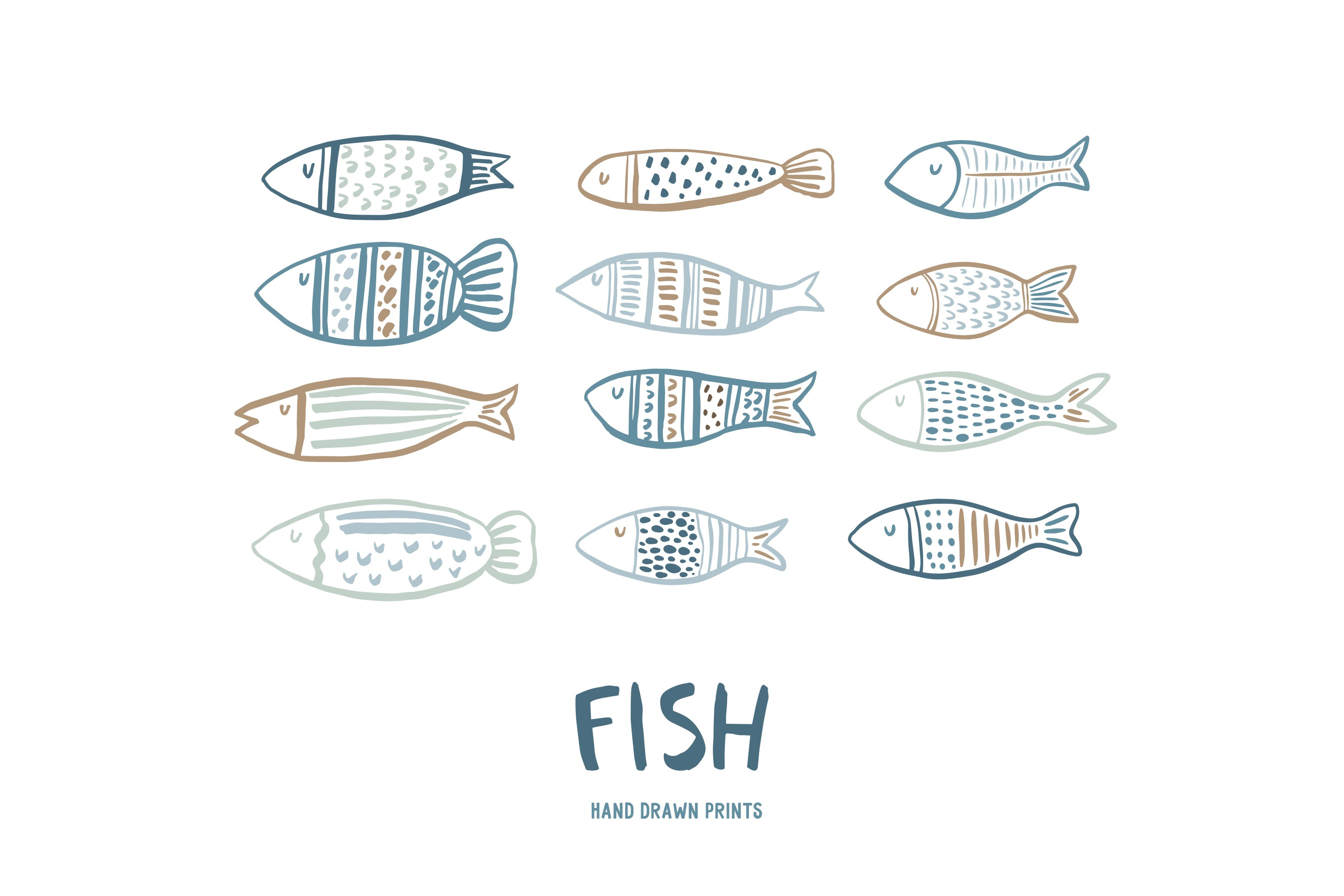 Hand drawn fish pattern, cards, an Animal Illustration by Barkova Nadya