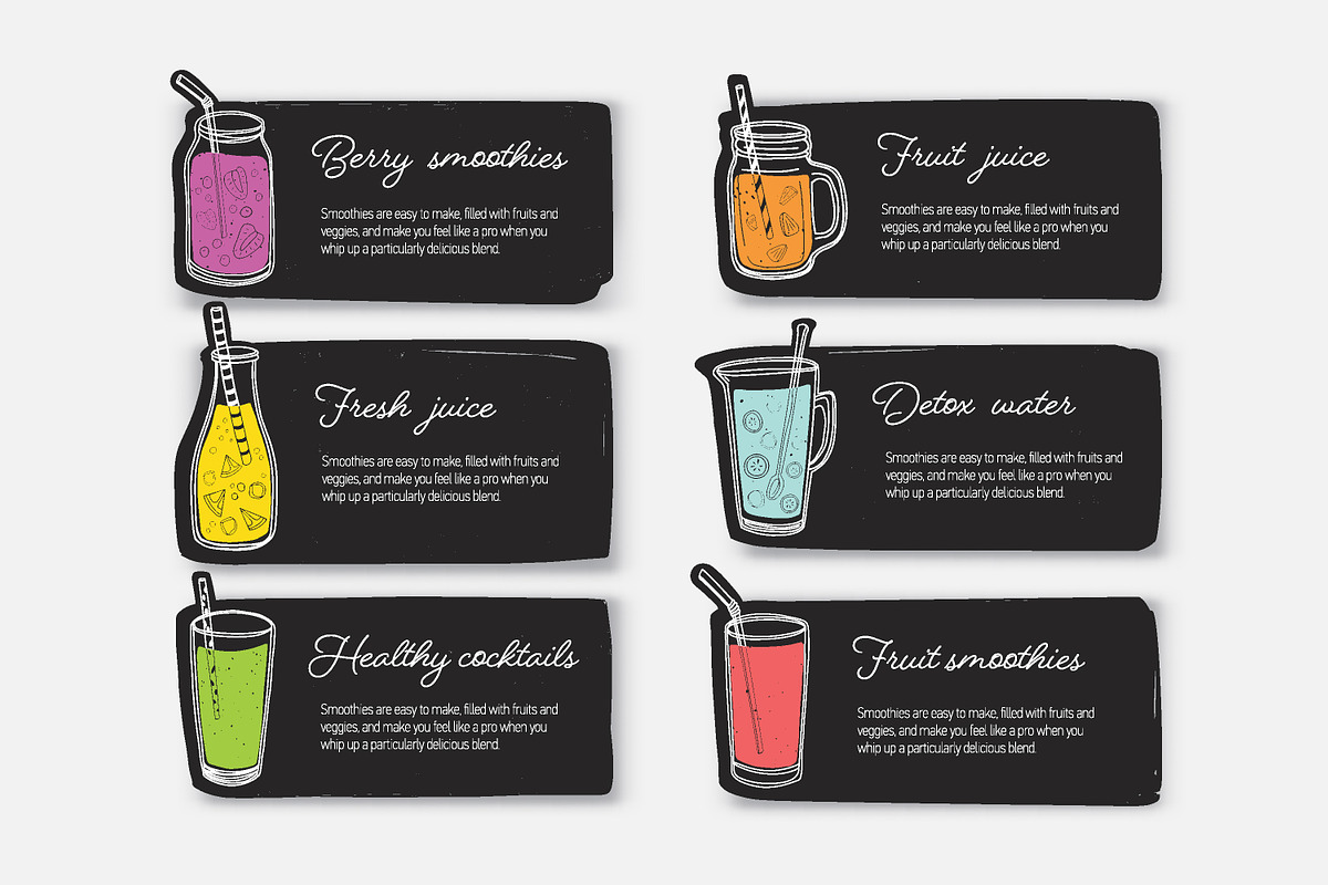 Smoothie drinks set + backgrounds, a Food Illustration by Good Studio (Photo 6 of 25)