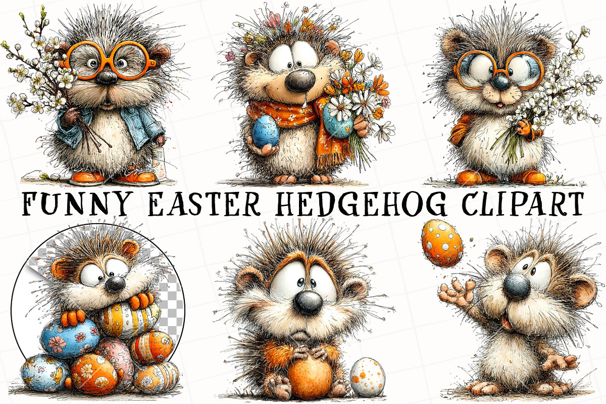 Funny Easter Hedgehog Clipart, an Illustration by OK Design (Photo 2 of 6)