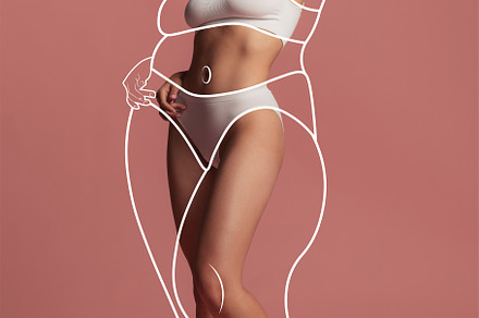 One young beautiful slim woman in lingerie isolated over pink background. Line, a Person Photo by Volodymyr Melnyk