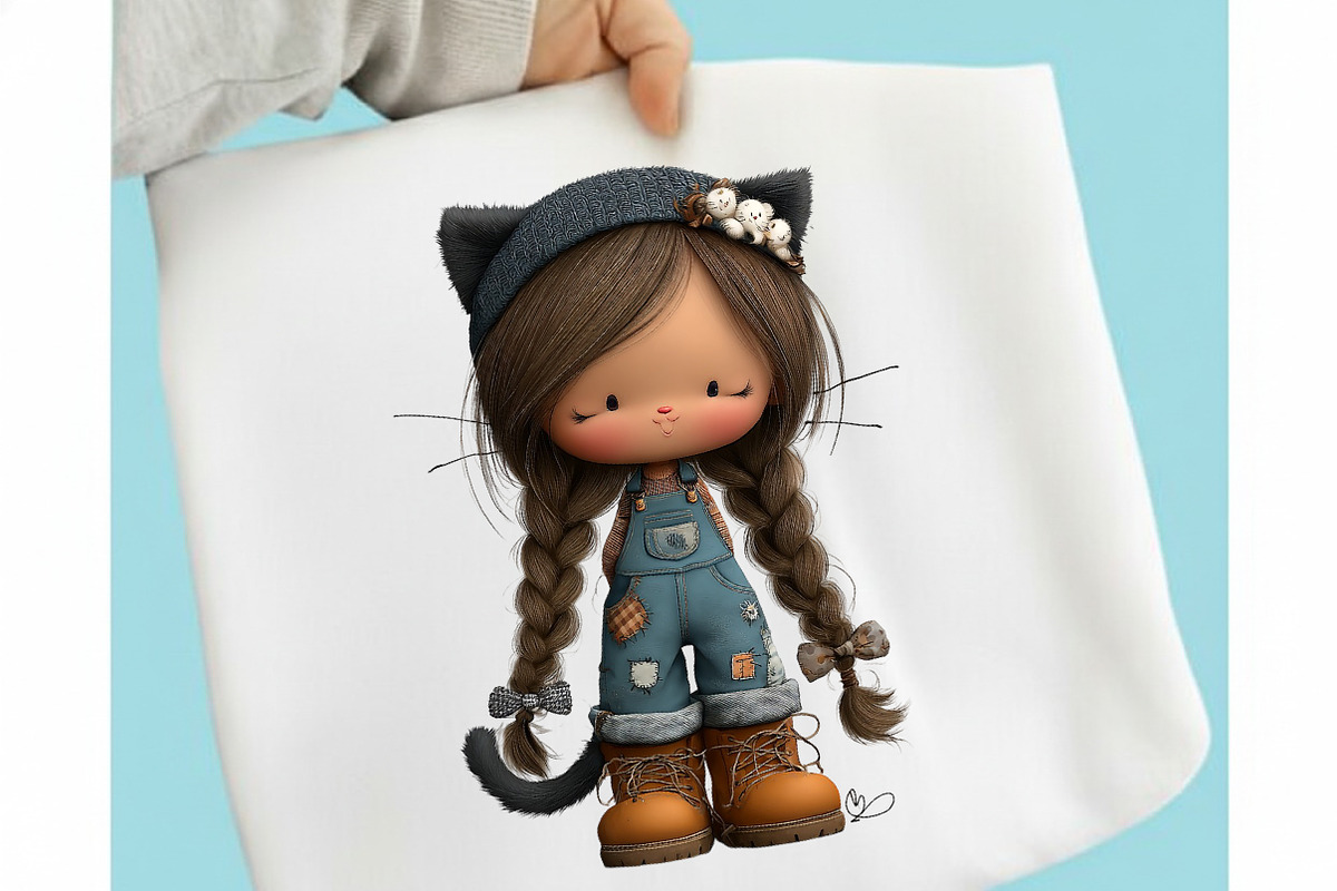 Whimsical Cat Girl Clipart, an Illustration by designcity5 (Photo 4 of 5)