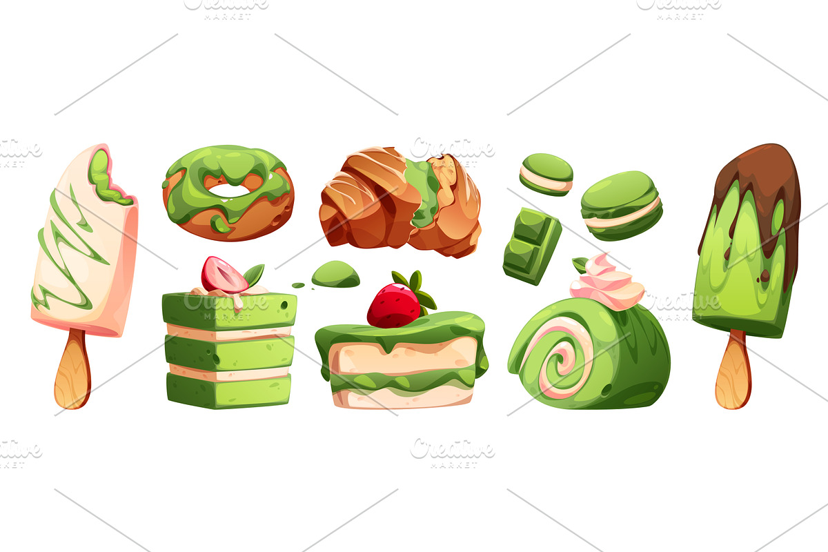 Matcha dessert - green tea flavored, a Food Illustration by art PVP - market