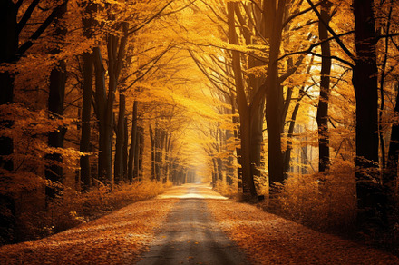 Autumnal road in the forest with yel, a Photo by Iftikhar Alam