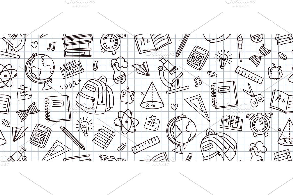 School notebook doodles pattern, an Education Illustration by winwin.art