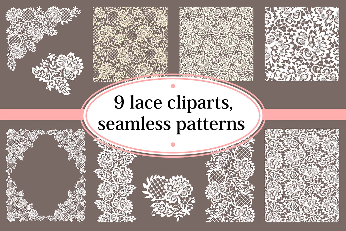 9 lace cliparts, seamless patterns., a Pattern Graphic by Ajuga (Photo 1 of 4)