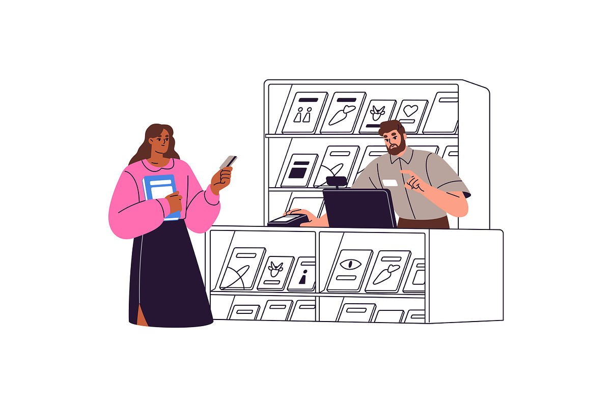 People pay at store checkout set, a Person Illustration by PaperTrident (Photo 3 of 11)