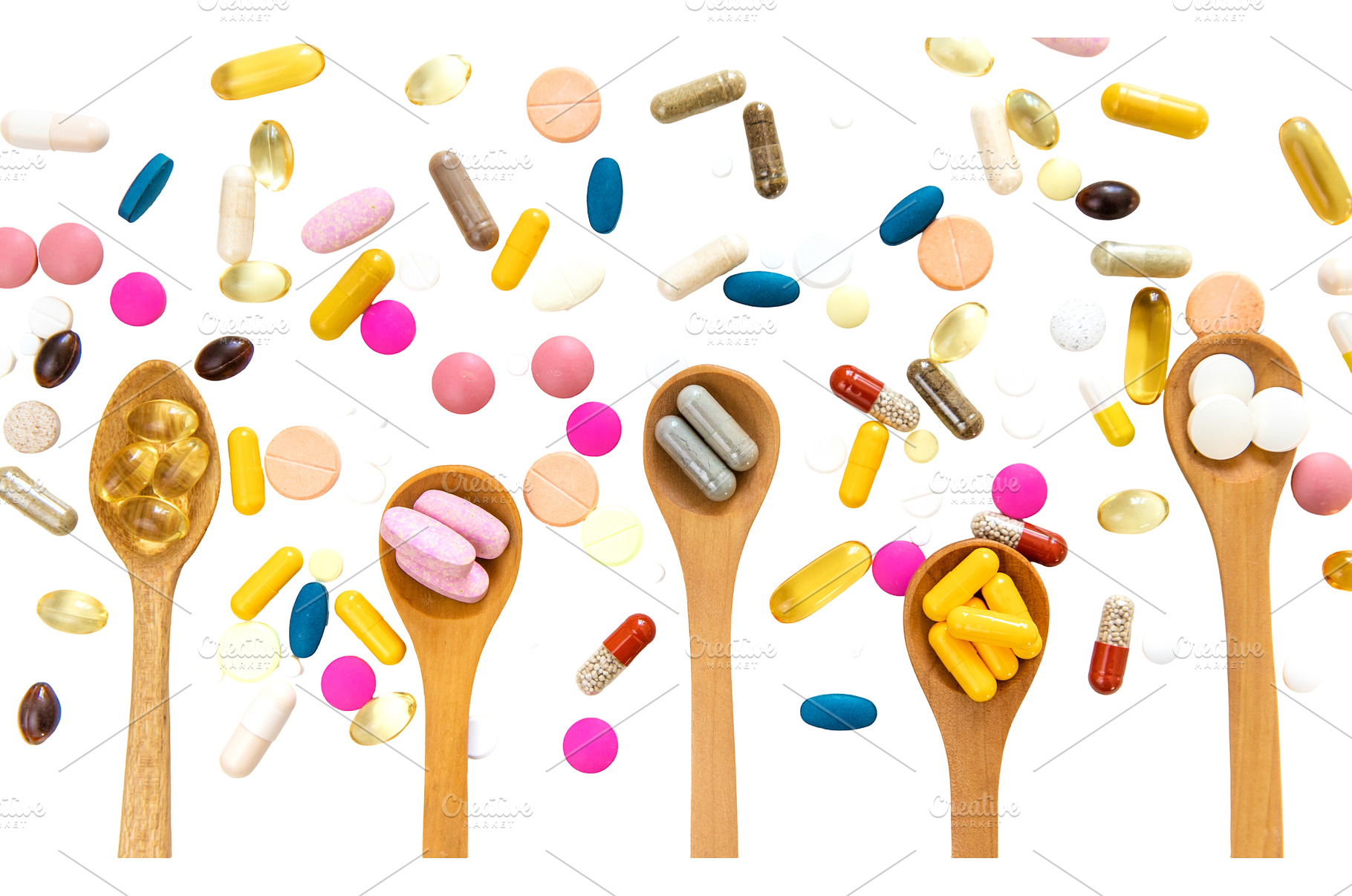 Various tablets and capsules, a Health & Medical Photo by yanadjana