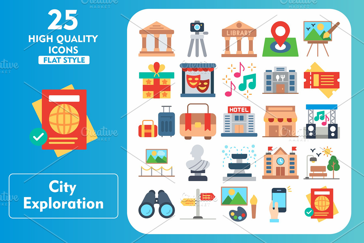 City Exploration 25 Flat Icons, an Icon by Pexelpy