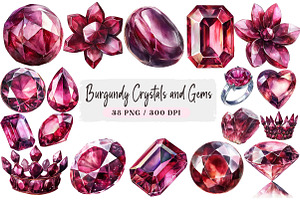Burgundy Crystals and Gems Clipart, an Illustration by DreamArtGraphic
