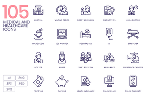 105 Medical And Healthcare Icons