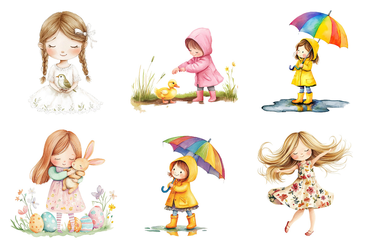 Spring Cute Little Girl Clipart, a Seasonal Illustration by DreamArtGraphic (Photo 3 of 4)