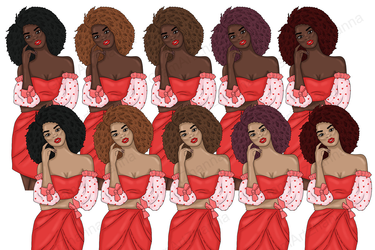 Valentine's Day Girls Clipart, a Seasonal Illustration by GlamArtZhanna (Photo 3 of 5)