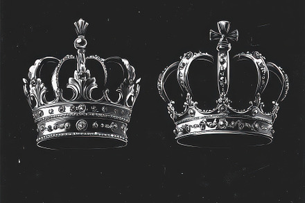 Two regal crowns on black background, an Abstract Photo by Pixeness