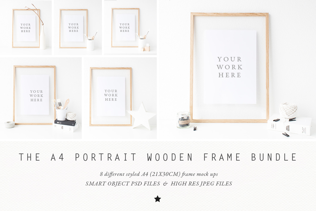 BUNDLE - A4 Wooden Frame mockup, a Print Template by White Hart Co. (Photo 1 of 3)