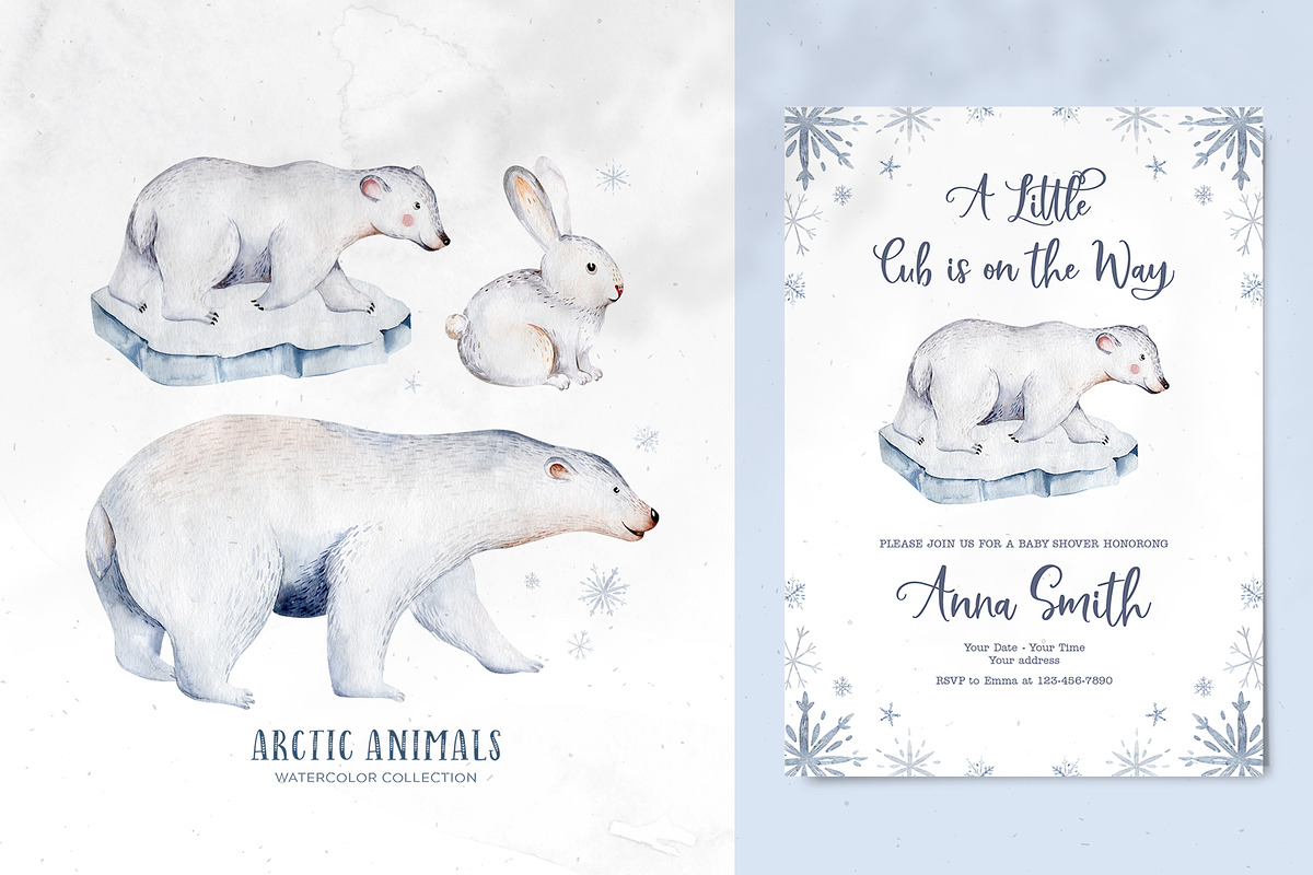 Arctic cute animals.  Watercolor set, an Animal Illustration by Peace ART (Photo 6 of 22)