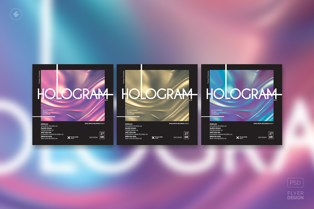 Hologram Party Flyers, Posters Pack, a Poster Template by pixelsao (Photo 17 of 23)