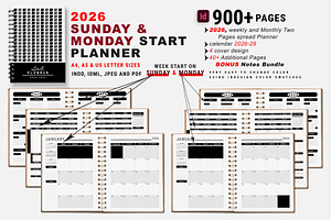2026 Monday & Sunday Start Planner
