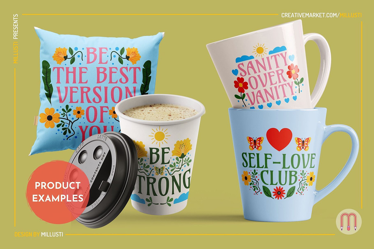 30 Floral Self-Love Quotes SVG & EPS, a Decorative Illustration by Millusti (Photo 8 of 9)