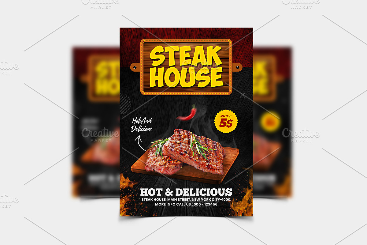 Steak BBQ Fast Food Flyer Template, a Flyer Template by Yunus Ahmad (Photo 2 of 3)