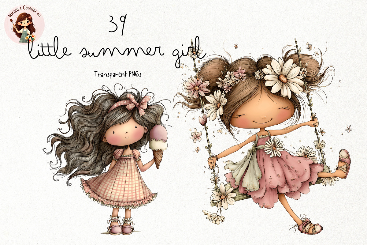 Little Summer Girl PNG Clipart, a Seasonal Illustration by Nicolle's Colorful Art (Photo 1 of 4)