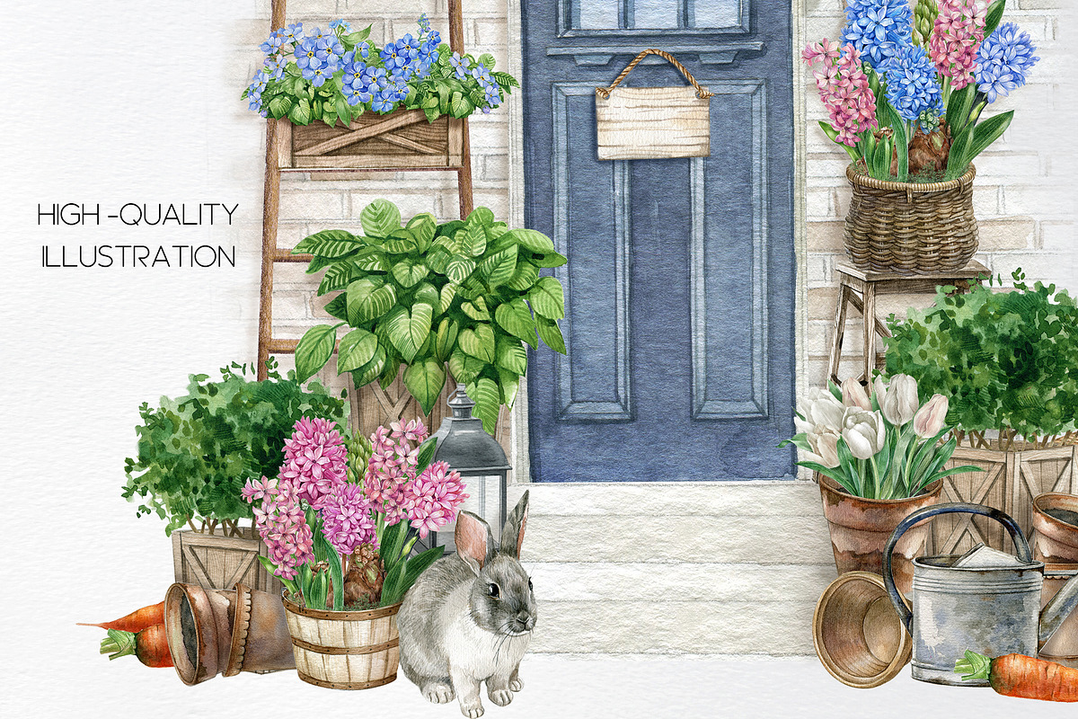 Watercolor spring front door clipart, an Object Illustration by yana.fefelova (Photo 3 of 4)
