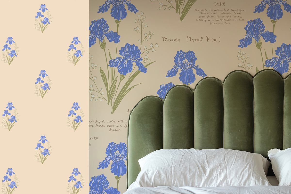 Vintage Blue Irises patterns, a Pattern Graphic by Carpet Tapete Pretzel (Photo 7 of 16)