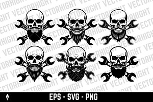 Skull mascot with crossed wrenches, a Person Illustration by Vectorhight
