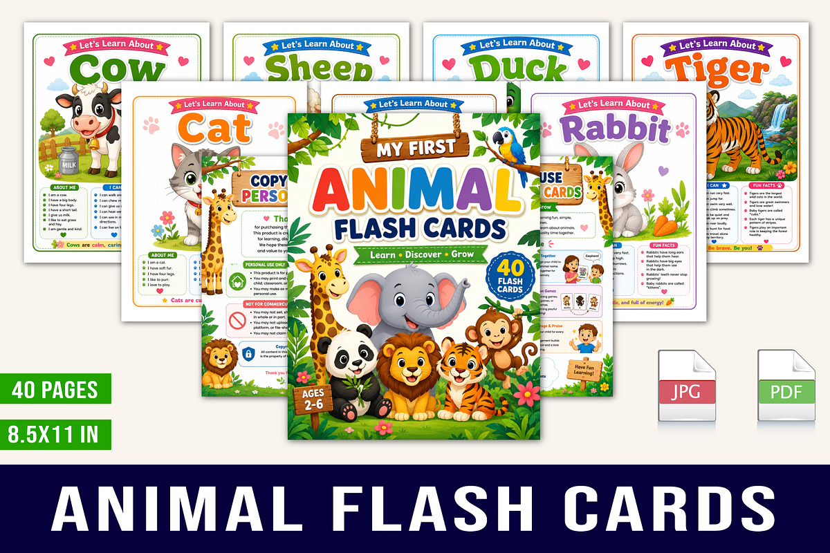 Animal Flash Cards, a Stationery Template by Designmela01 (Photo 1 of 5)