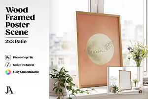 Wood Framed Poster 2x3 PSD Mockup