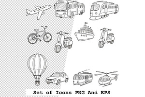 Set of transport icons in hand drawn, an Icon by one-touch