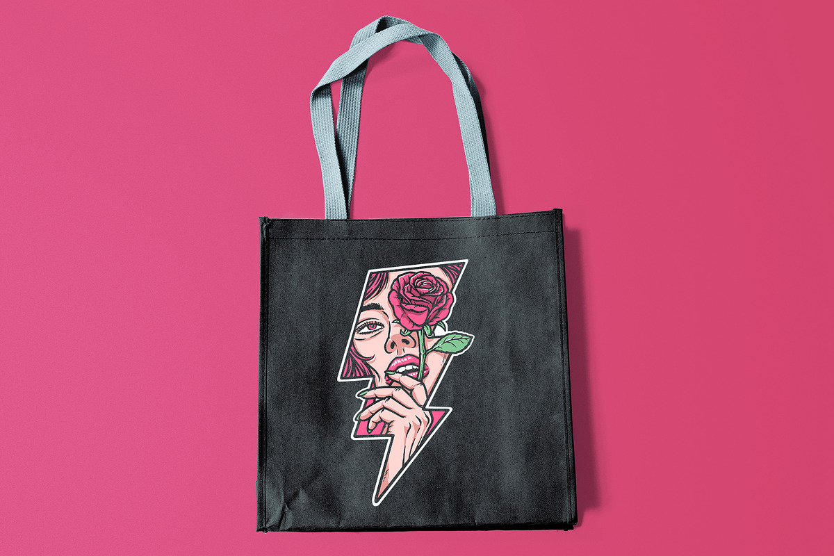 beautiful woman holding rose flower, a Person Illustration by gunaonedesign (Photo 4 of 4)