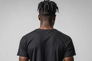 Male model showcasing black t-shirt, a Photo by Tanuart