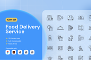 Food Delivery Service Icon Set, an Outline Icon by Nathaya Studio (Thumbnail 1 of 2)