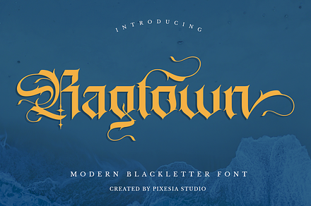 Ragtown - Modern Blackletter Font, a Blackletter Font by Pixesia Studio