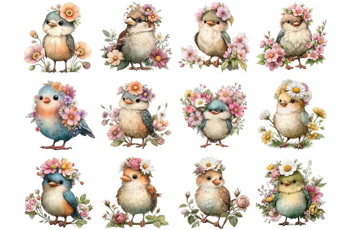 Spring Floral Bird Clipart, an Illustration by DreamArtGraphic (Photo 3 of 4)