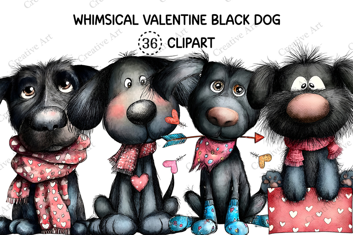 Whimsical Valentine Black Dog Clipar, an Illustration by Creative Art (Photo 1 of 10)