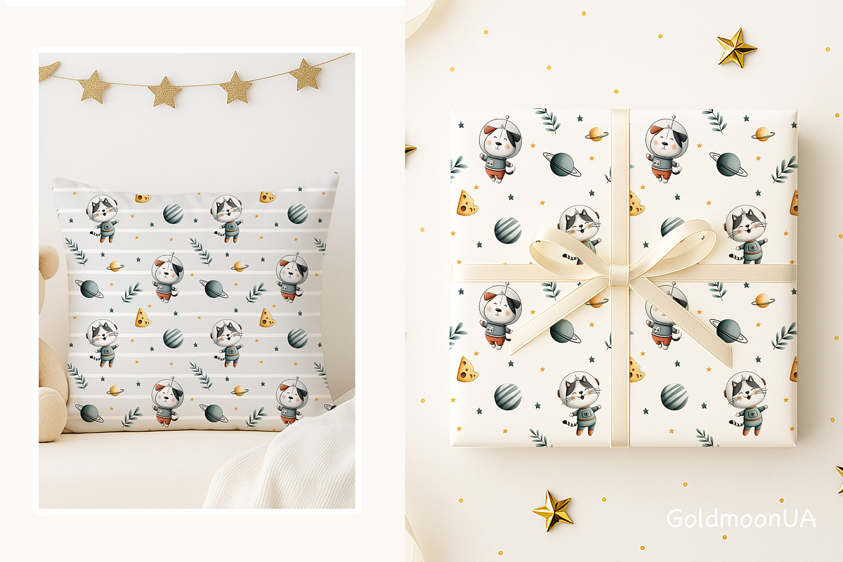 Little Astronaut Pattern & Clipart, an Animal Illustration by GoldmoonUA (Photo 4 of 5)