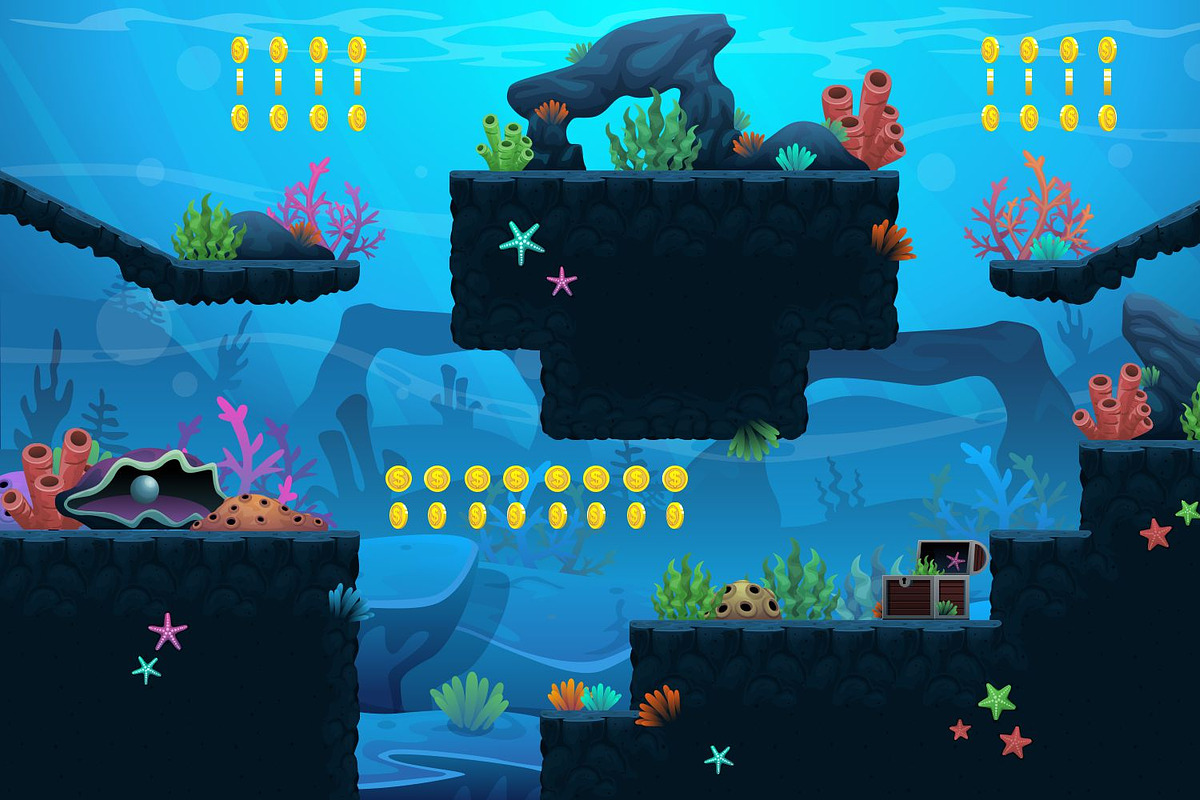 Deep Water - Platformer Tileset, an Illustration by pzUH (Photo 3 of 5)