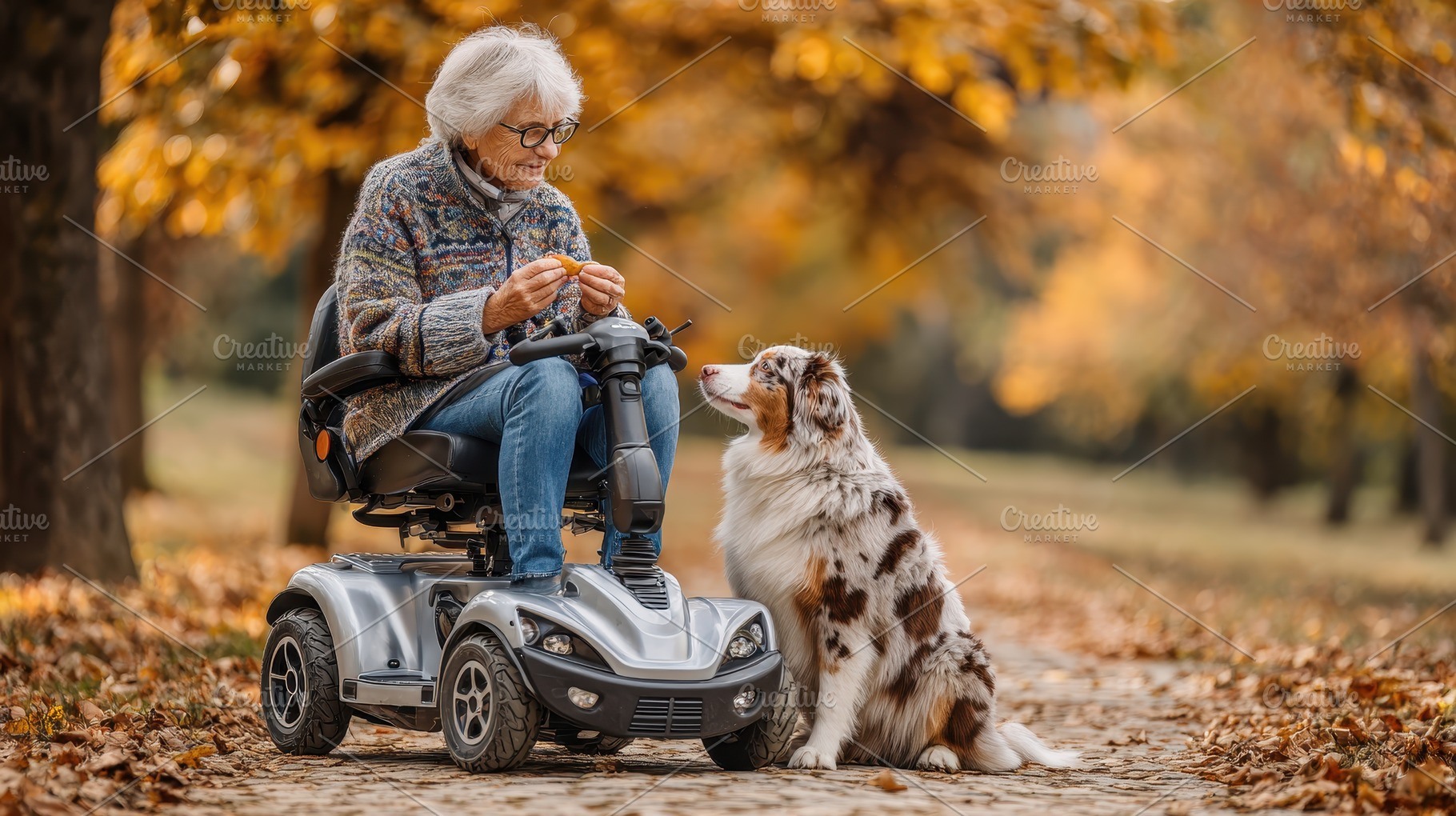 Elderly woman on mobility scooter wi, a Photo by Pixeness Studio