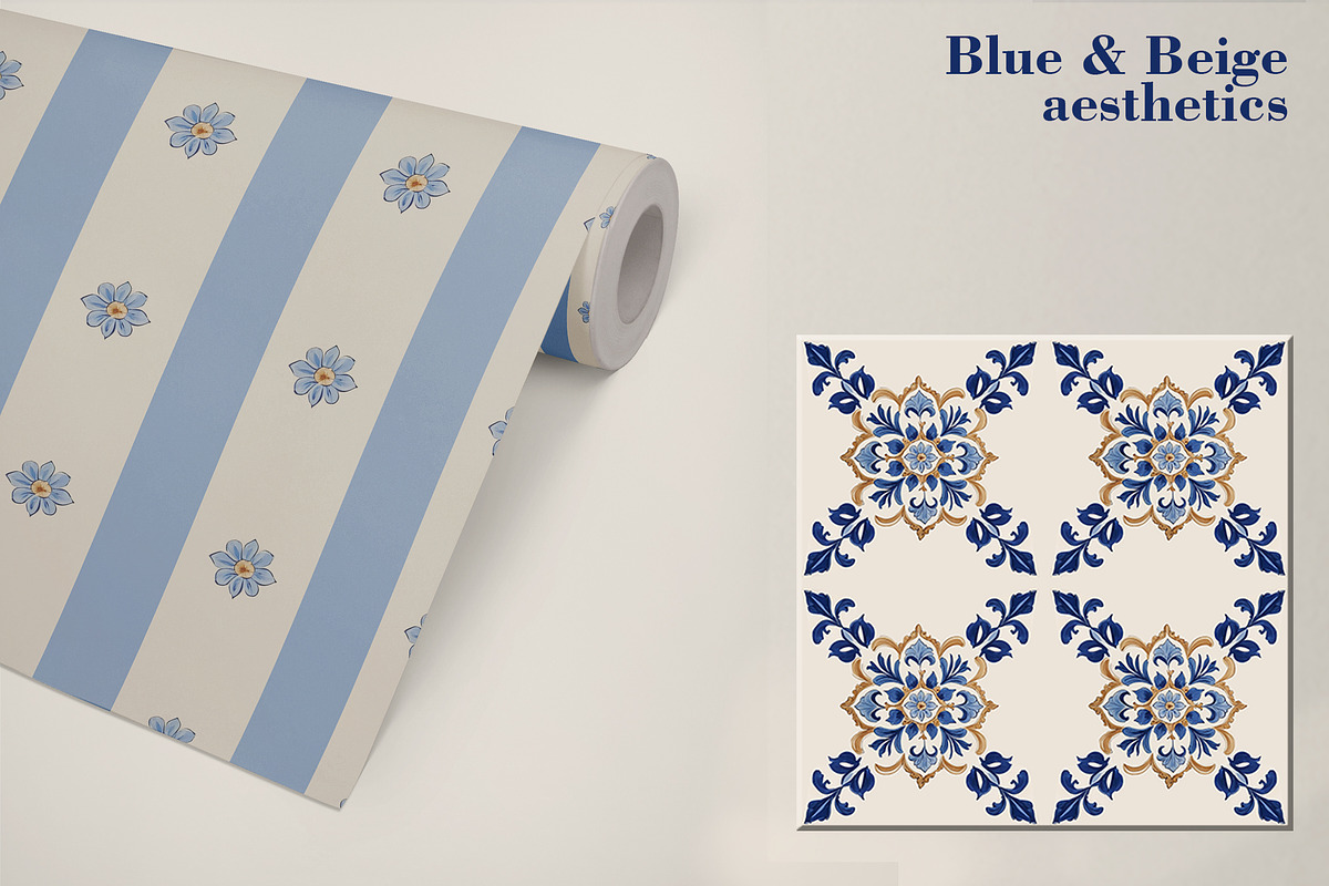 Pattern set Blue and Beige aesthetic, a Pattern Graphic by L- design studio (Photo 5 of 6)